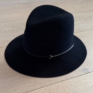 Janessa Leone Black Felt Fedora with Slim Metallic Band